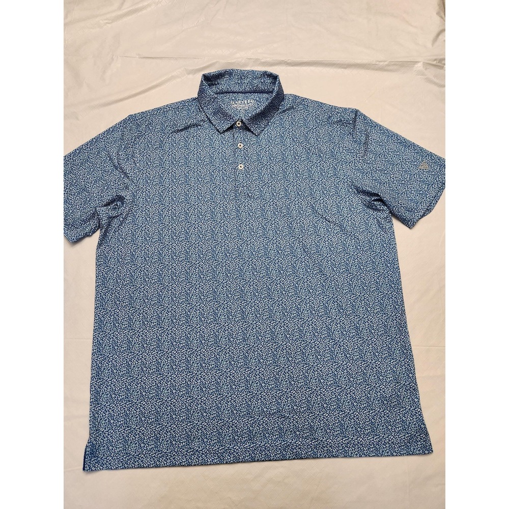 Maelreg Polo Shirt Mens 2XL Blue Leaf Print Golf Performance Stretch Lightweight